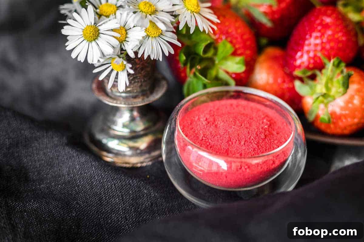 11 Irresistible Strawberry Recipes That Put Fruit Centerstage 3 A small glass bowl of powdered strawberries.