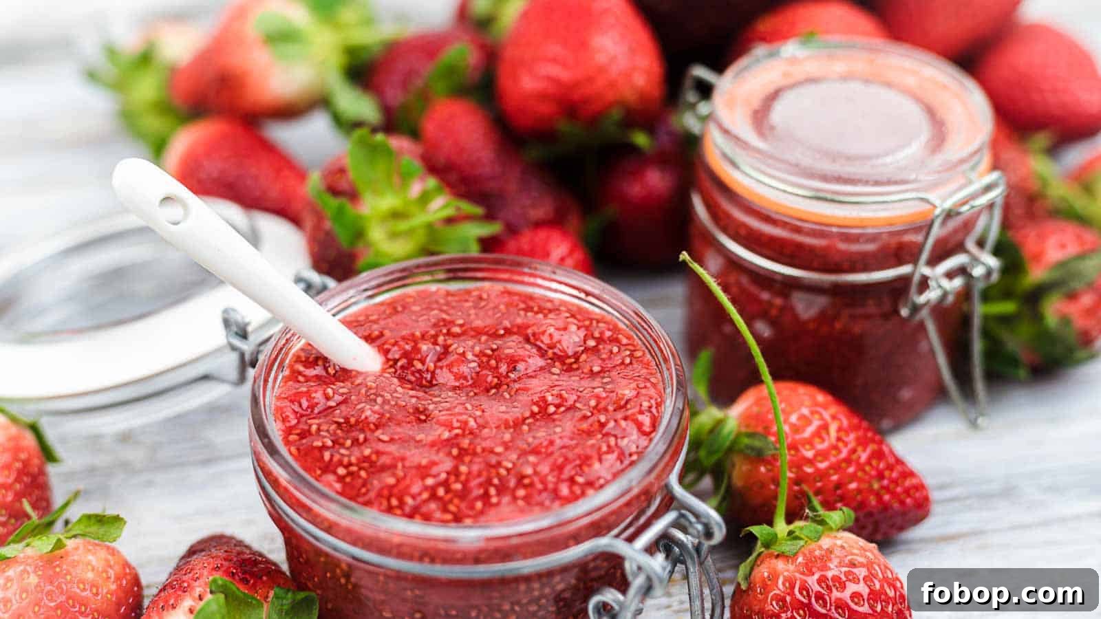 11 Irresistible Strawberry Recipes That Put Fruit Centerstage 6 Sugar Free Strawberry Jam in a glass container.