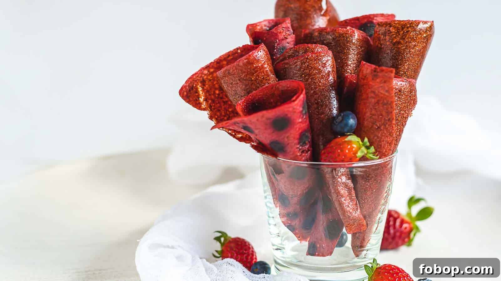 11 Irresistible Strawberry Recipes That Put Fruit Centerstage 8 Fruit Roll Ups inisde glass rolled.