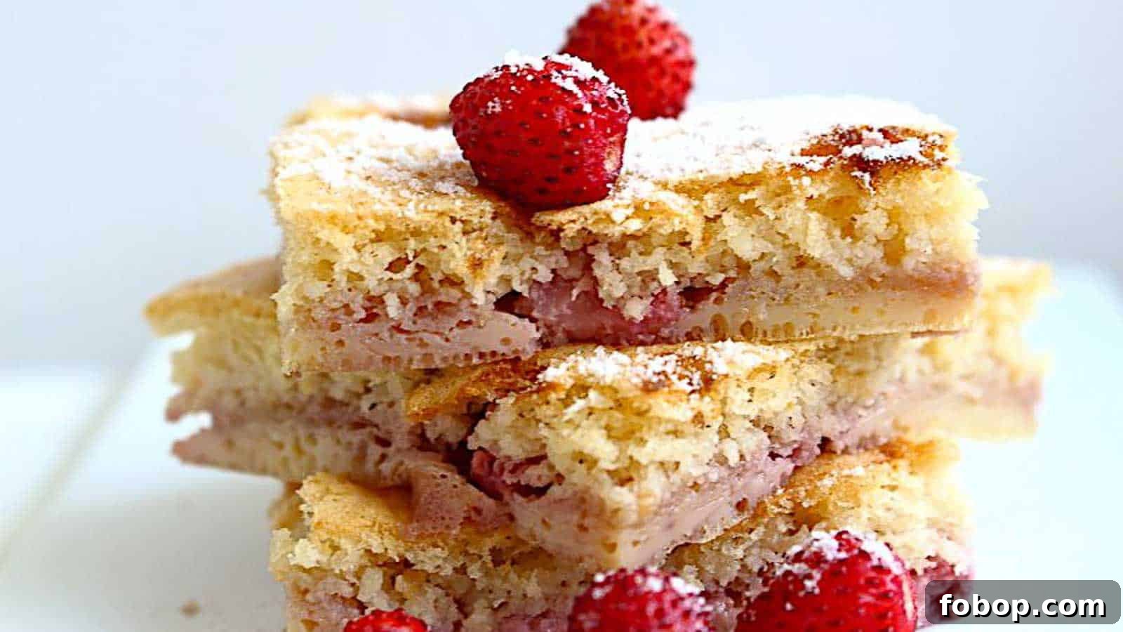 11 Irresistible Strawberry Recipes That Put Fruit Centerstage 10 Strawberry Coffee Cake pieces on top of each other.