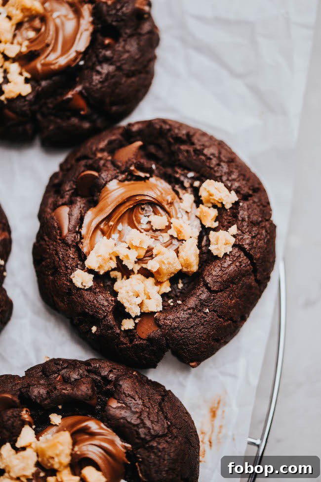 Double Chocolate Nutella Toffee Cookies Recipe for Chocolate Lovers 4 Close-up of a chocolate cookie