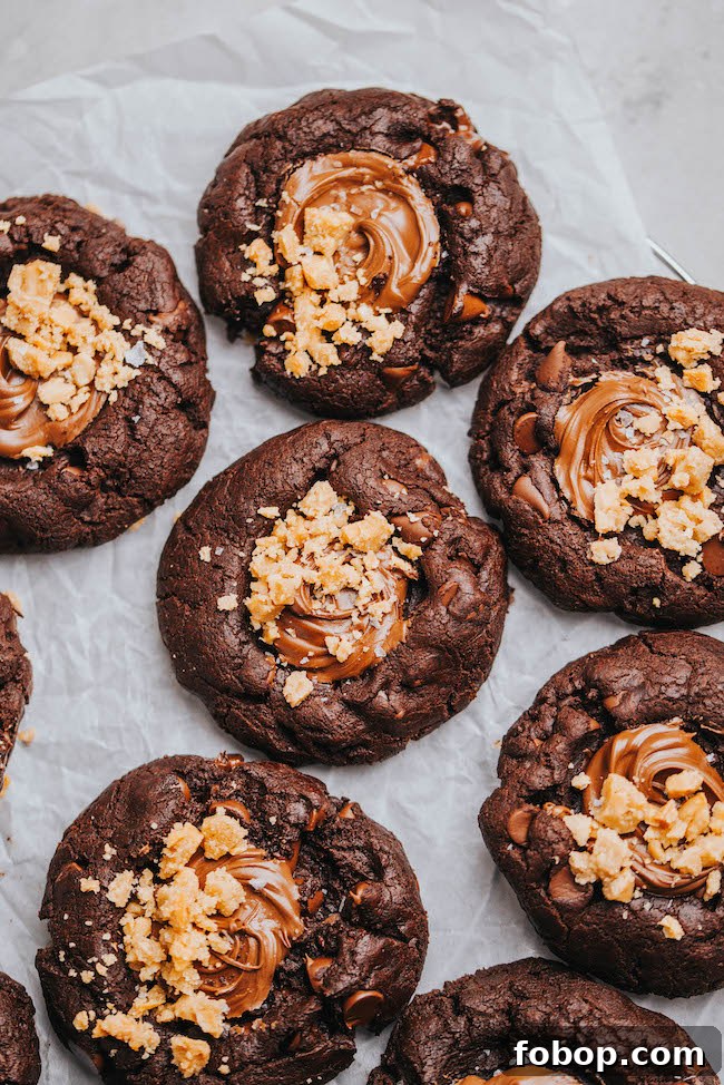 Double Chocolate Nutella Toffee Cookies Recipe for Chocolate Lovers 5 Stack of double chocolate cookies