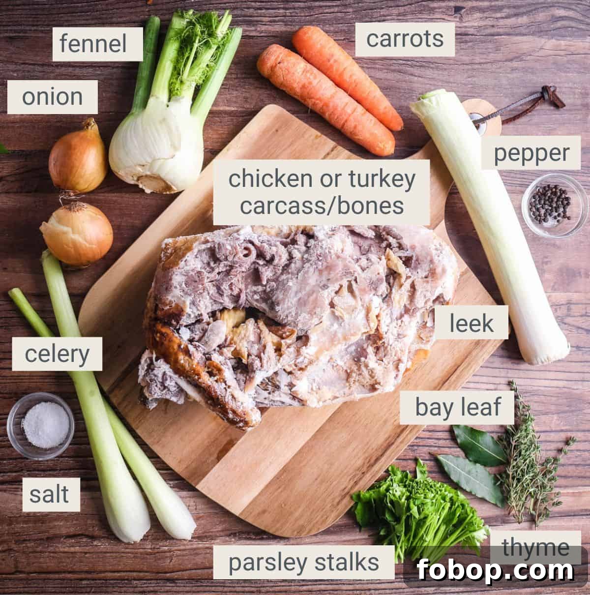 Homemade Chicken or Turkey Stock ingredient on a table.