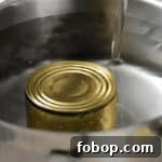 How to Make Creamy Homemade Dulce de Leche Quickly 5 pouring water over a can of sweetened condensed milk in a pot.