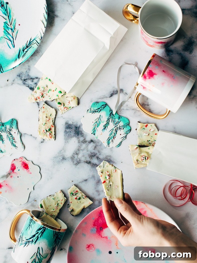 White Chocolate Candy Cane Bark for Christmas Gifts & Parties 2 peppermint bark wrapped as christmas gift