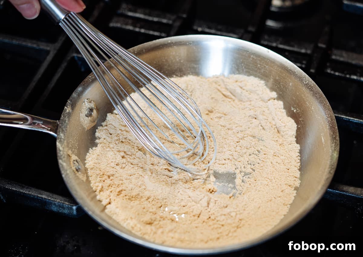 toasted white flour in a skillet.