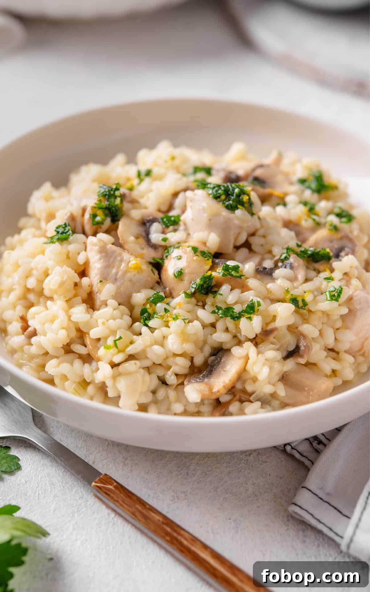 Chicken and Mushroom Risotto with parmesan cheese.