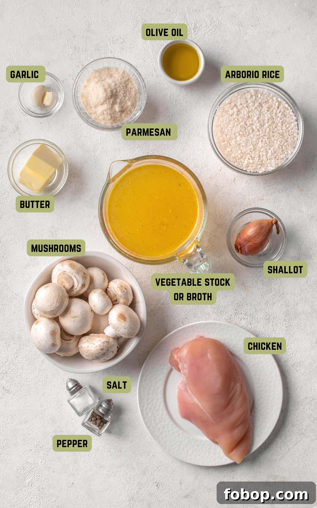 Ingredients to make Chicken and Mushroom Risotto