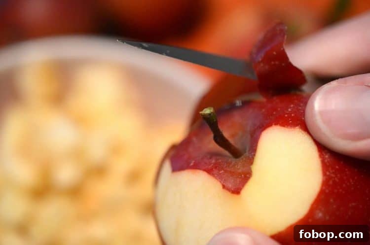 a person peeling an apple
