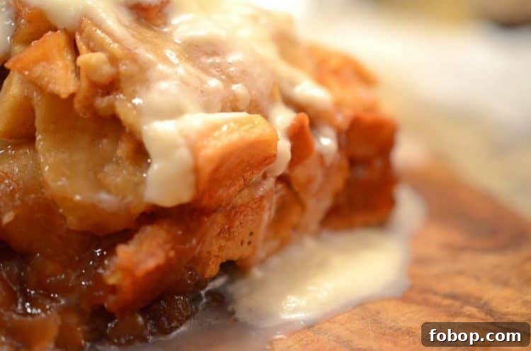 A close up of Apple Bread with icing.