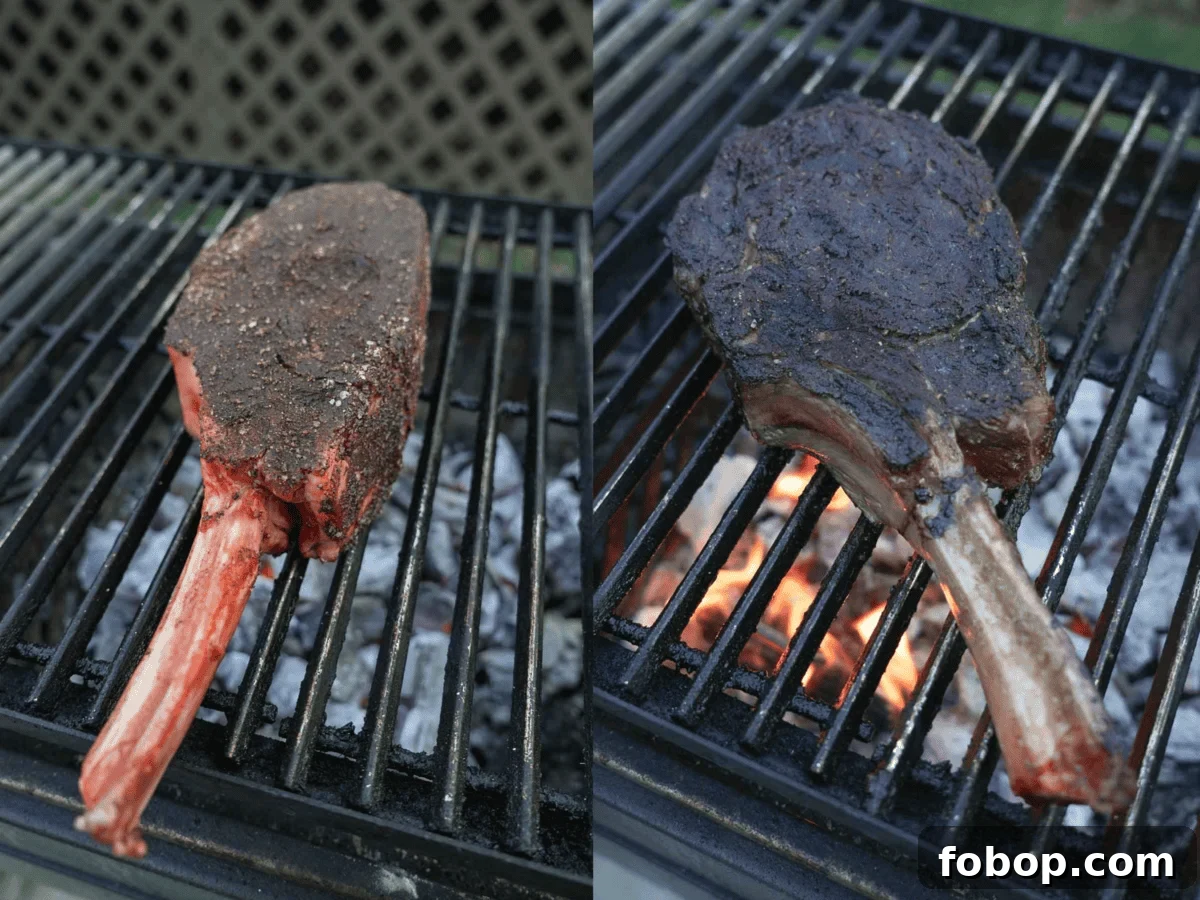 Coffee-Crusted Steak Recipe: Bold Flavor with a Perfect Seared Crust 7 The ribeye steaks are seared on the grill until they reach the perfect internal temperature.