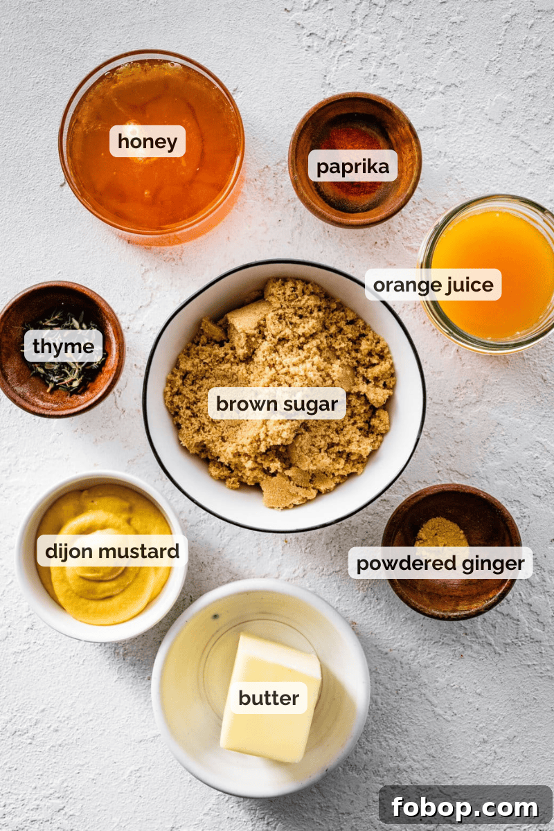 Recipe ingredients for brown sugar glaze for ham recipe.