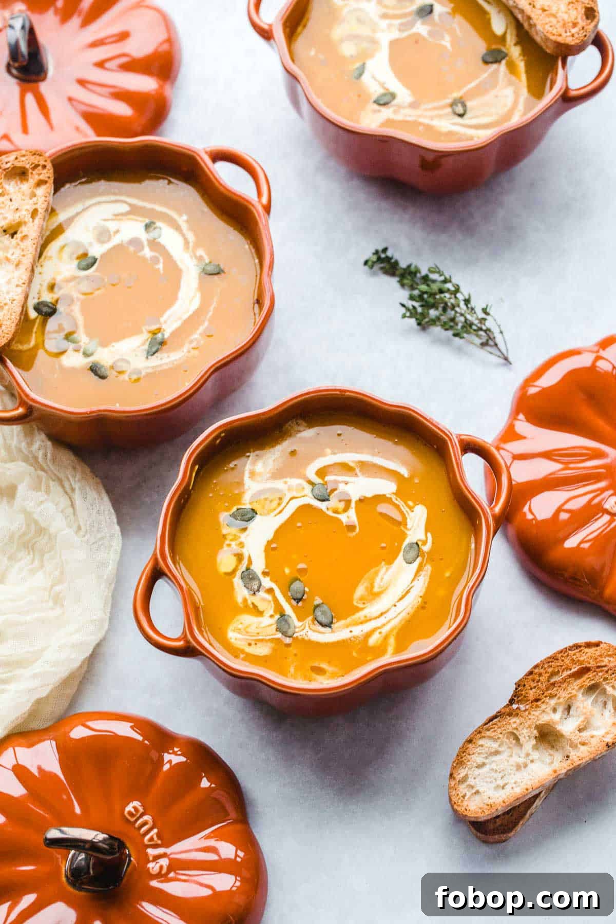 Vegan Pumpkin Soup served in two bowls