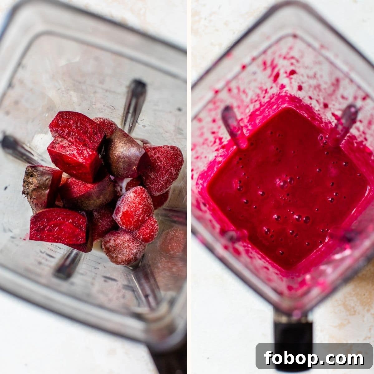 hot pink smoothie in a blender