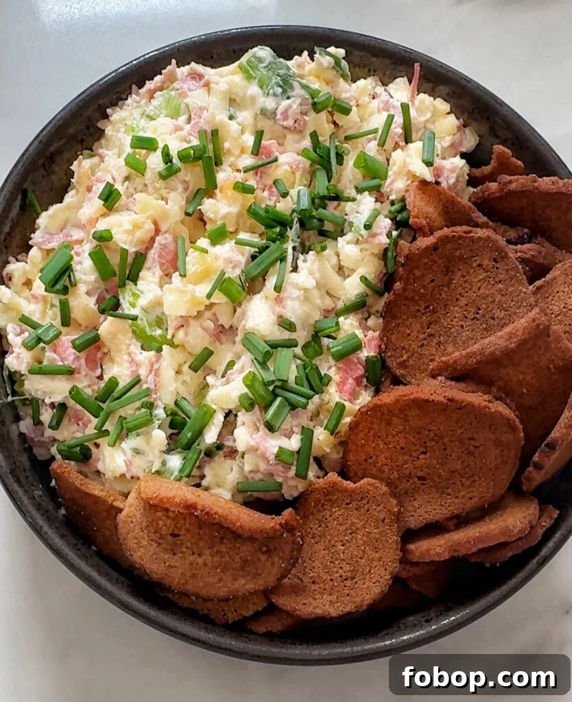 Cheese and corned beef spread with rye chips
