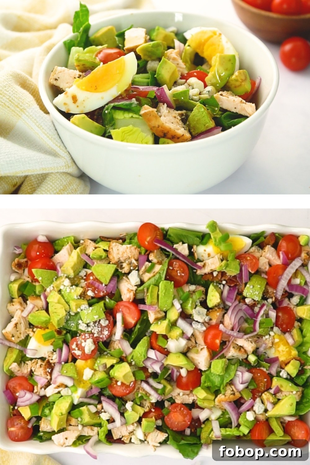 Cobb Salad with Homemade Dressing Recipe for Fresh Flavor 4 cobb salad in bowl and served