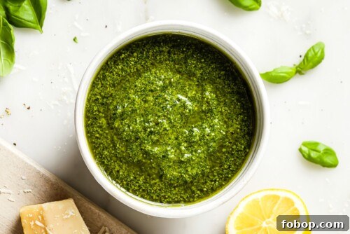 Basil Pesto in a white bowl