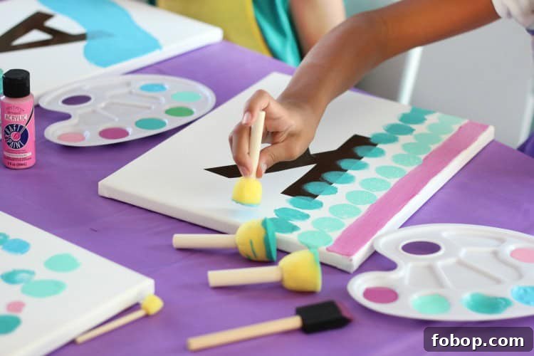 Kids' Painting Party Ideas for a Creative Birthday Celebration 9 A variety of kids’ canvas paintings displayed