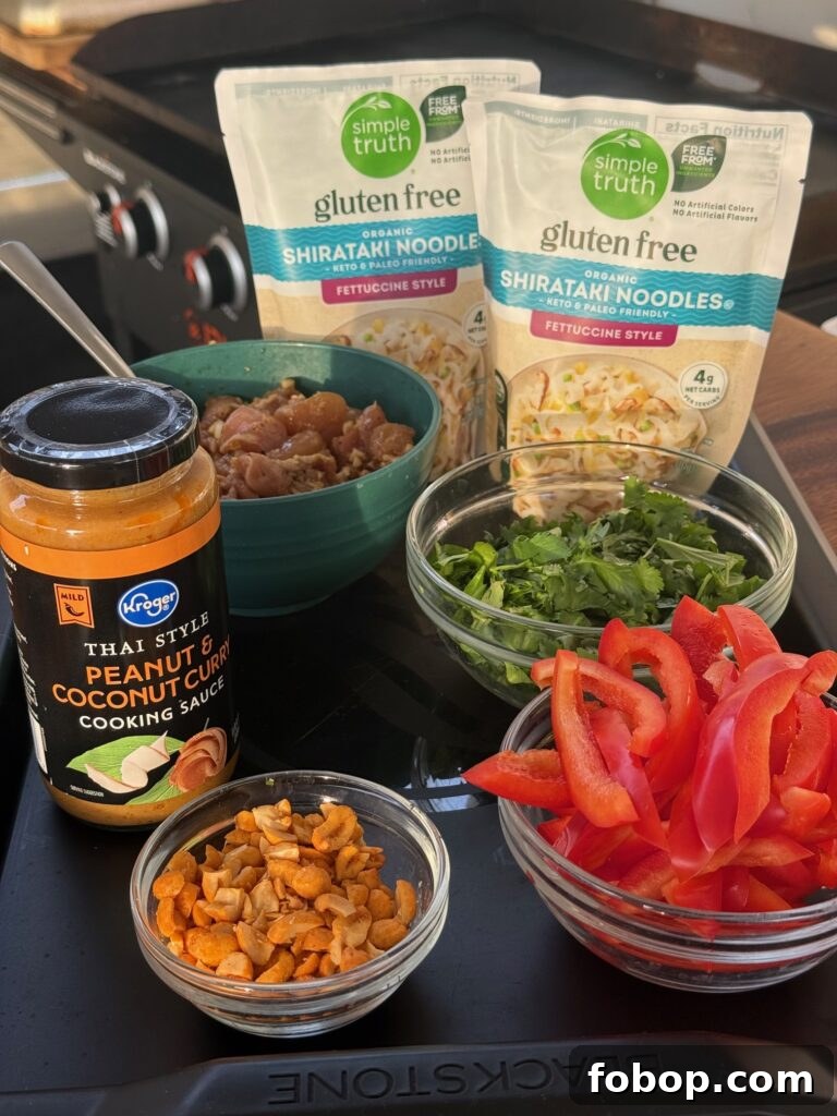 Low-Carb Peanut Chicken Noodles for Blackstone Grill 3 ingredients for the recipe