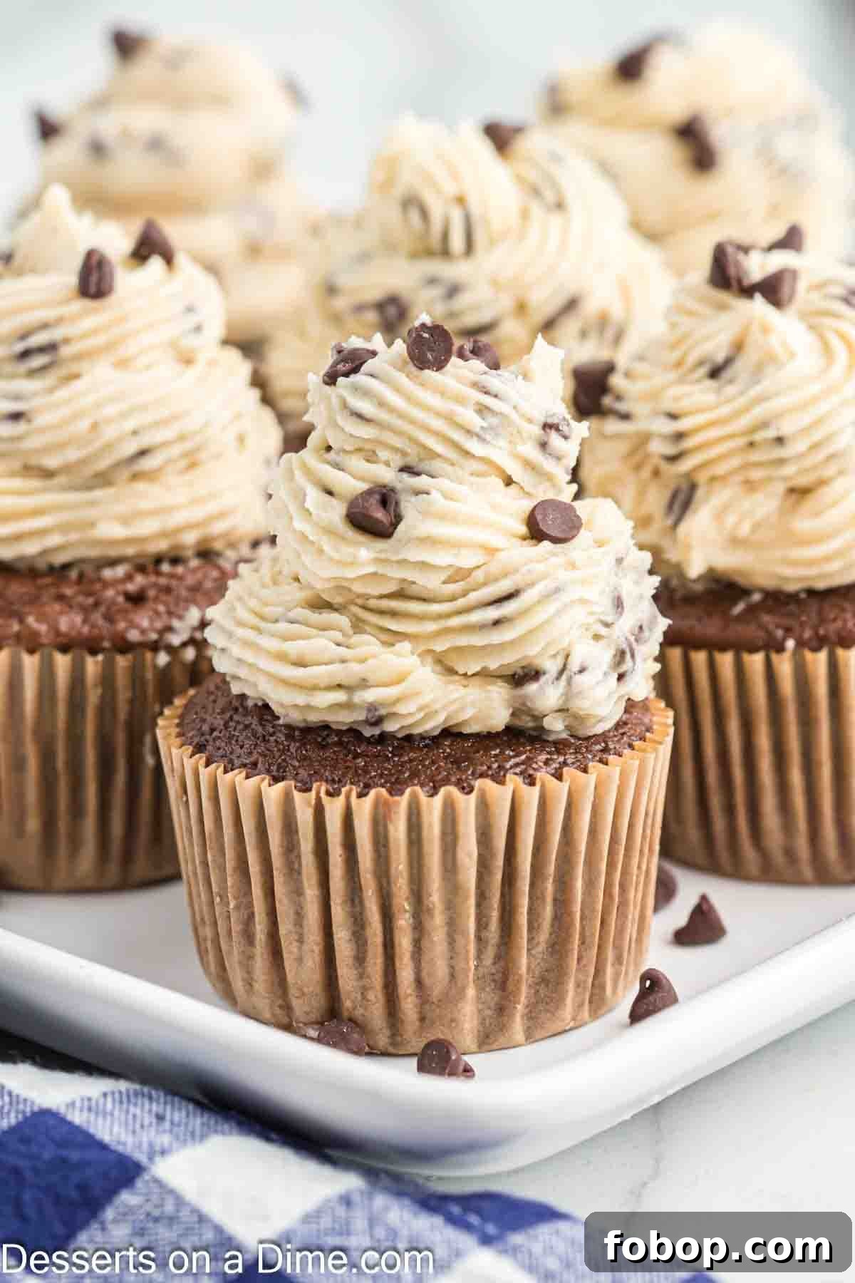 Cookie dough buttercream on cupcakes.