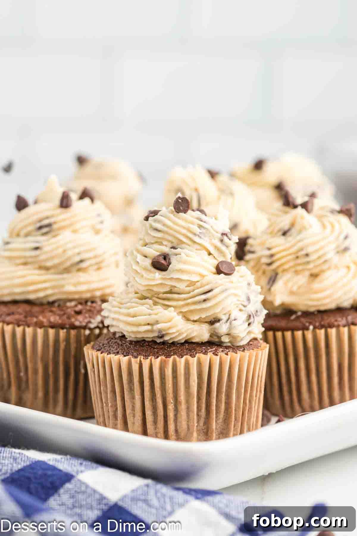 Cookie dough buttercream on cupcakes.