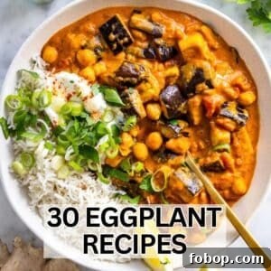 30 Delicious Eggplant Recipes for Every Meal 24 Creamy eggplant curry recipe served with basmati rice, fresh herbs, and a wedge of lime.