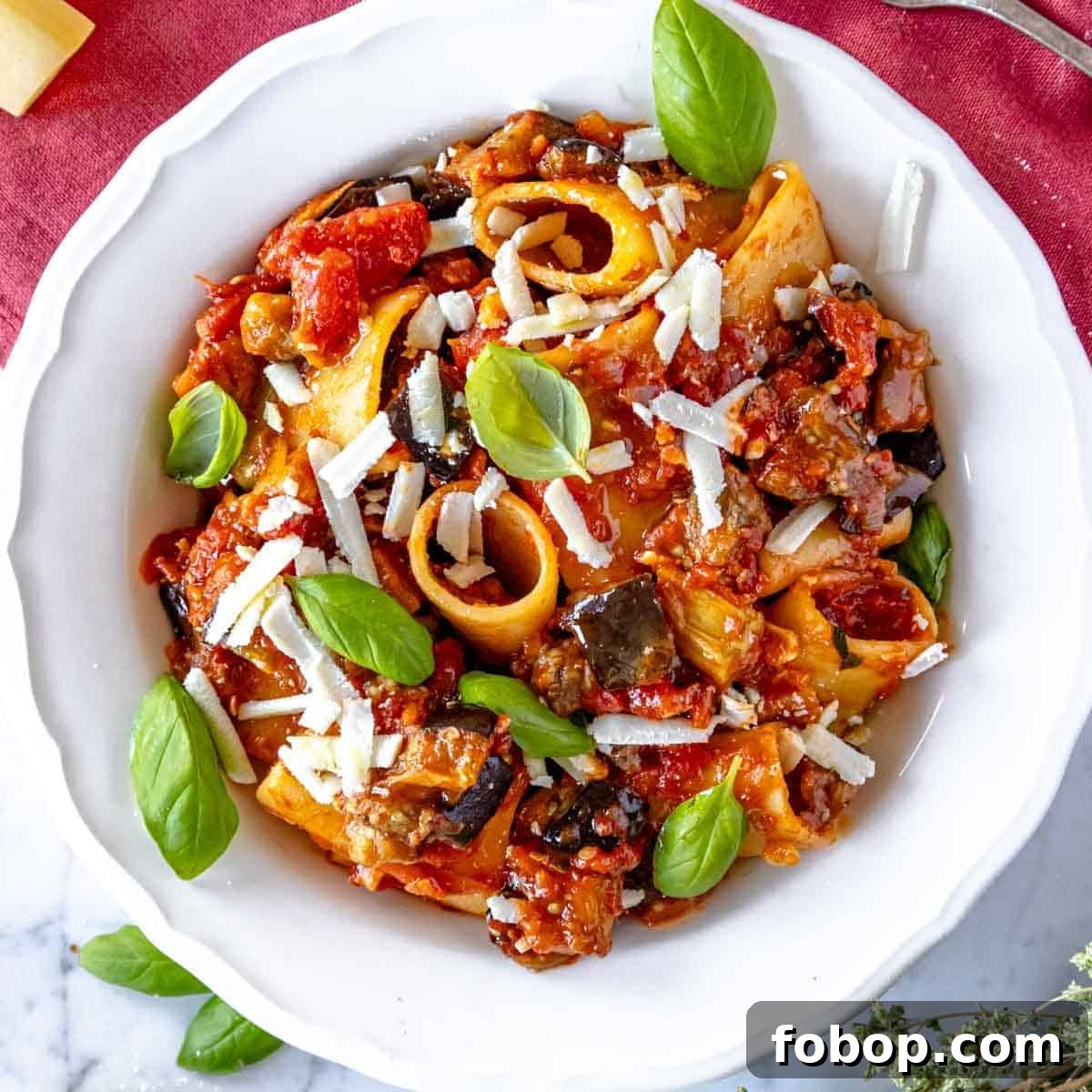 30 Delicious Eggplant Recipes for Every Meal 8 pasta alla norma with fresh basil and ricotta salata