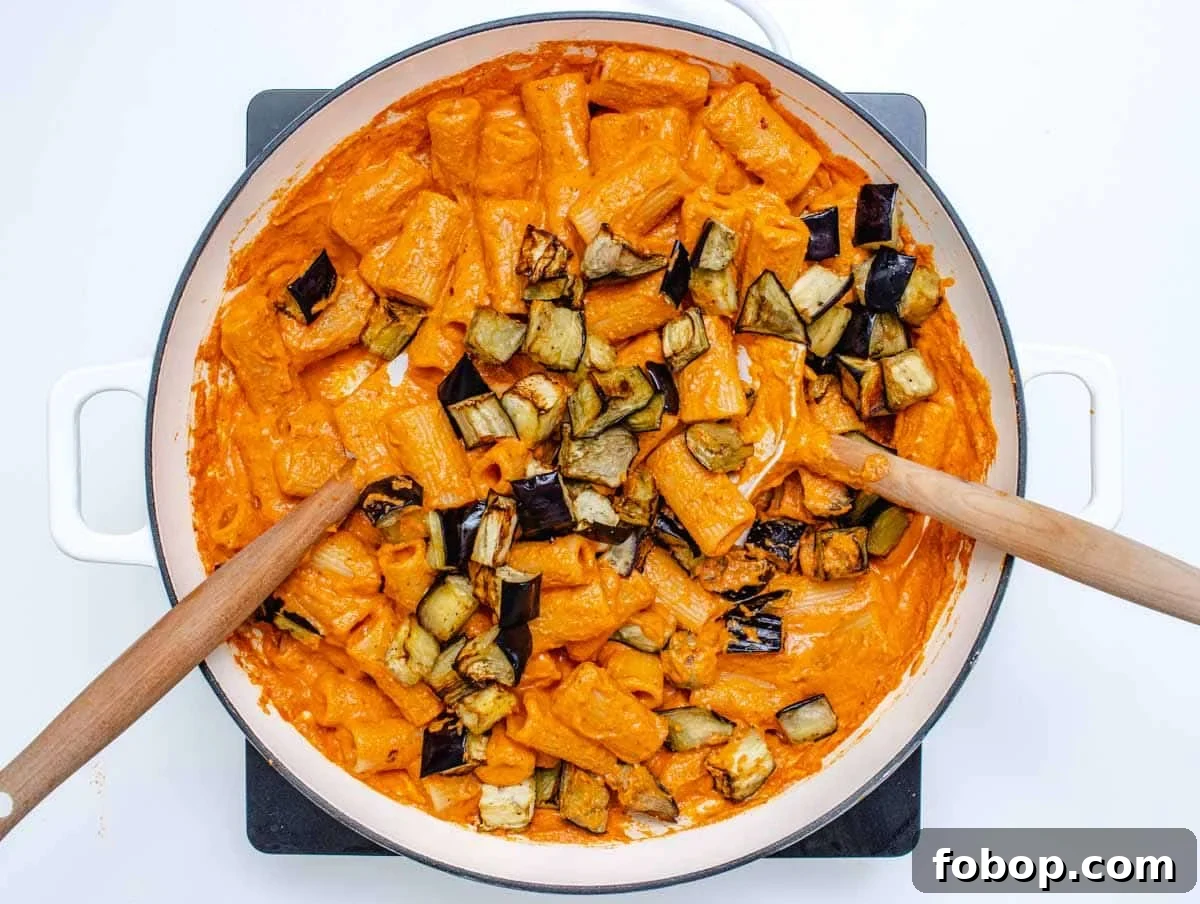 30 Delicious Eggplant Recipes for Every Meal 9 Red Pepper Pasta pasta with roasted eggplant