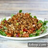 farro salad on pea shoots