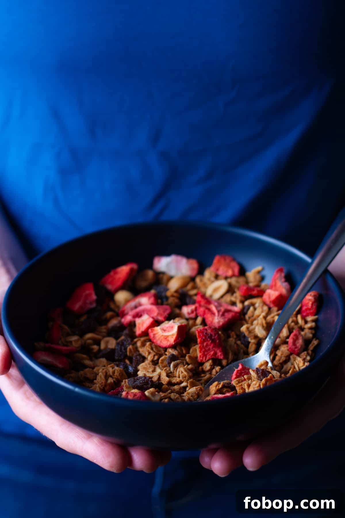 Crunchy Peanut Butter Granola Recipe for Homemade Snacks 9 Hands holding a serving of peanut butter granola.
