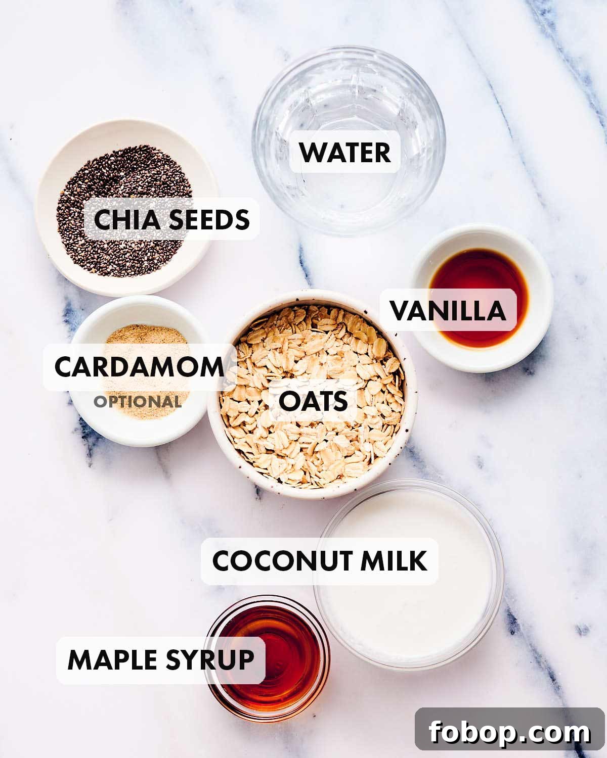 Ingredients to make vegan overnight oats with coconut milk.