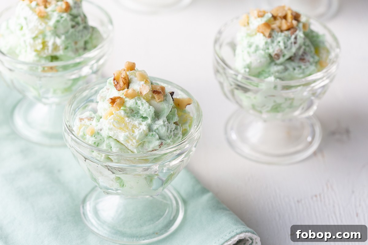 pistachio salad in individual parfait dishes