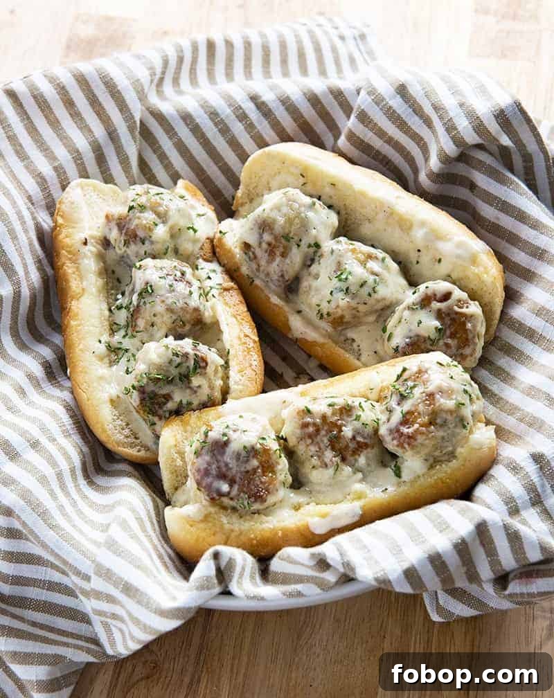 chicken alfredo meatball subs
