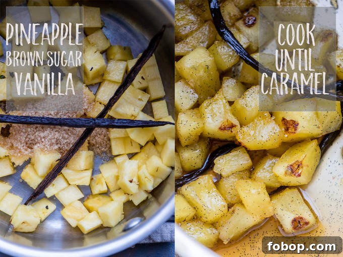 Caramelizing pineapple for topping.