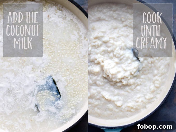 Creamy rice pudding cooking.