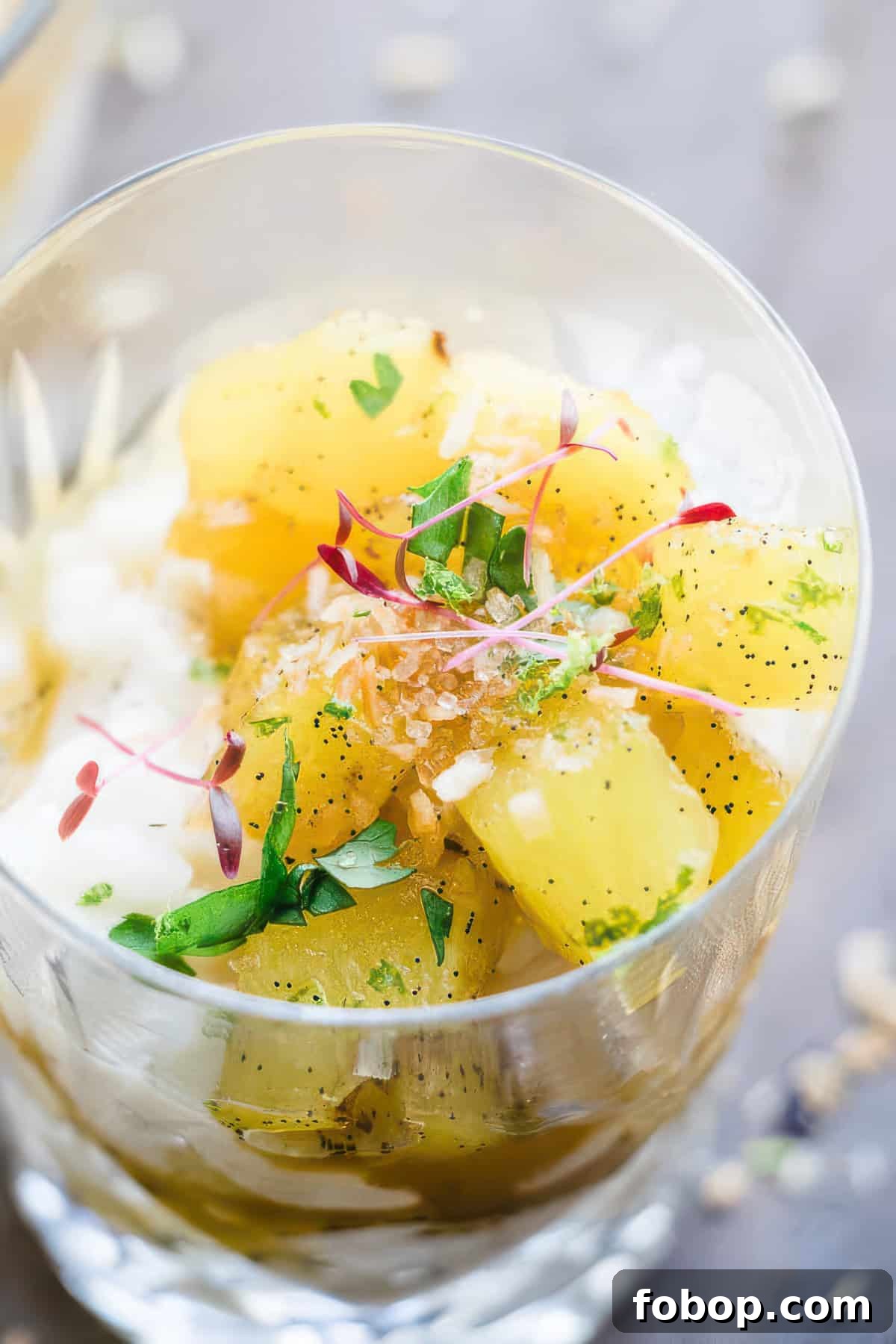Pineapple rice pudding in a dessert cup.