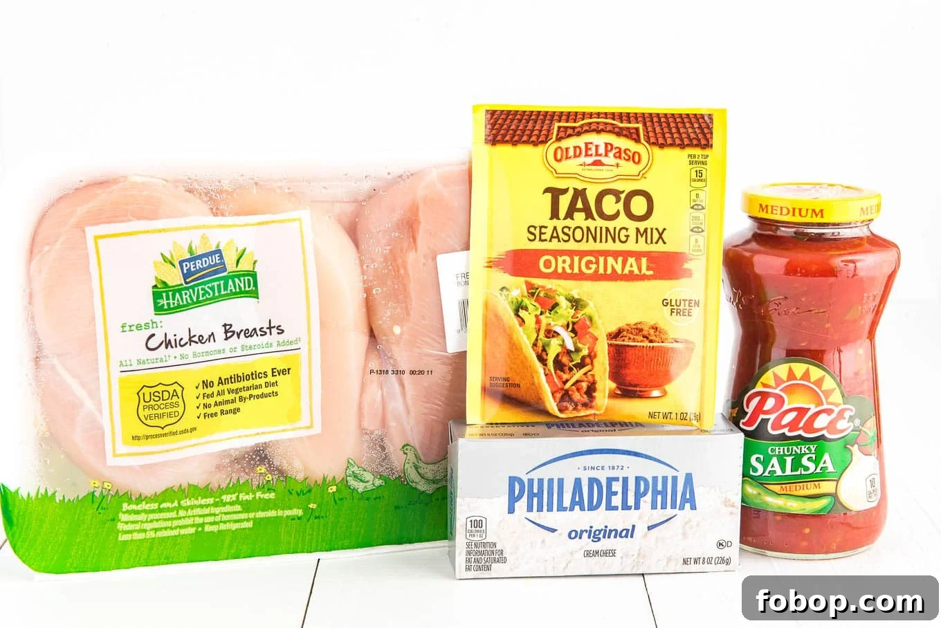 Ingredients for crockpot salsa chicken. 