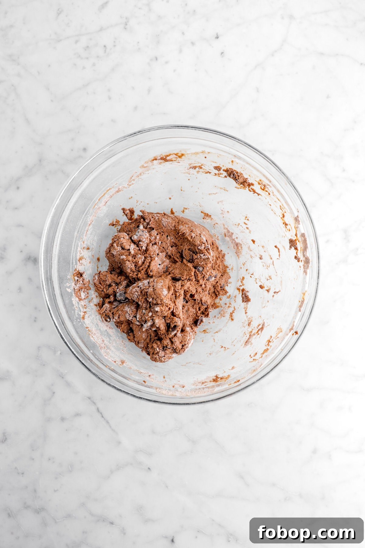 Double Chocolate Irish Stout Soda Bread Recipe for Rich Treat 7 chocolate dough in glass bowl.