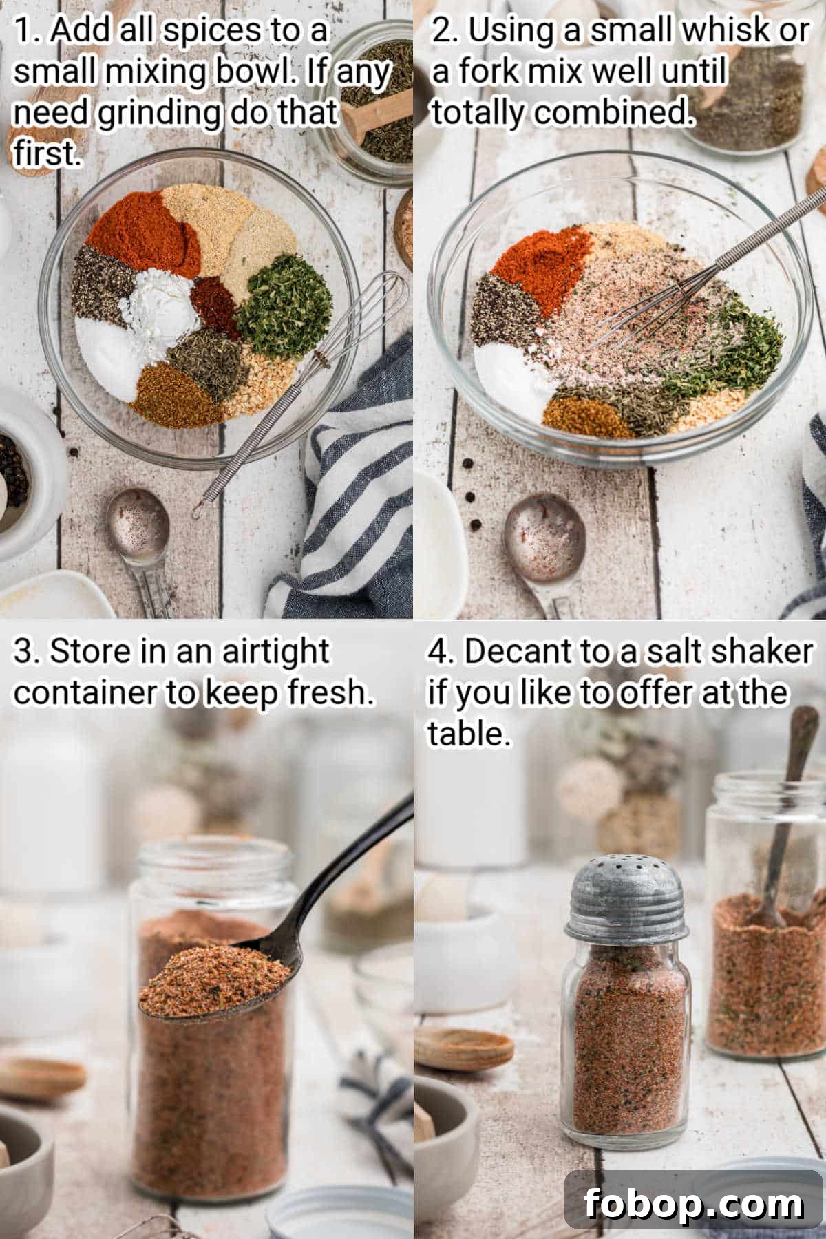 Authentic Homemade Creole Seasoning Recipe for Bold Flavor 4 four images showing the process for making a seasoning blend