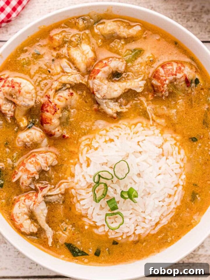 Authentic Homemade Creole Seasoning Recipe for Bold Flavor 7 Bowl of crawfish etouffee with rice scoop in the middle.