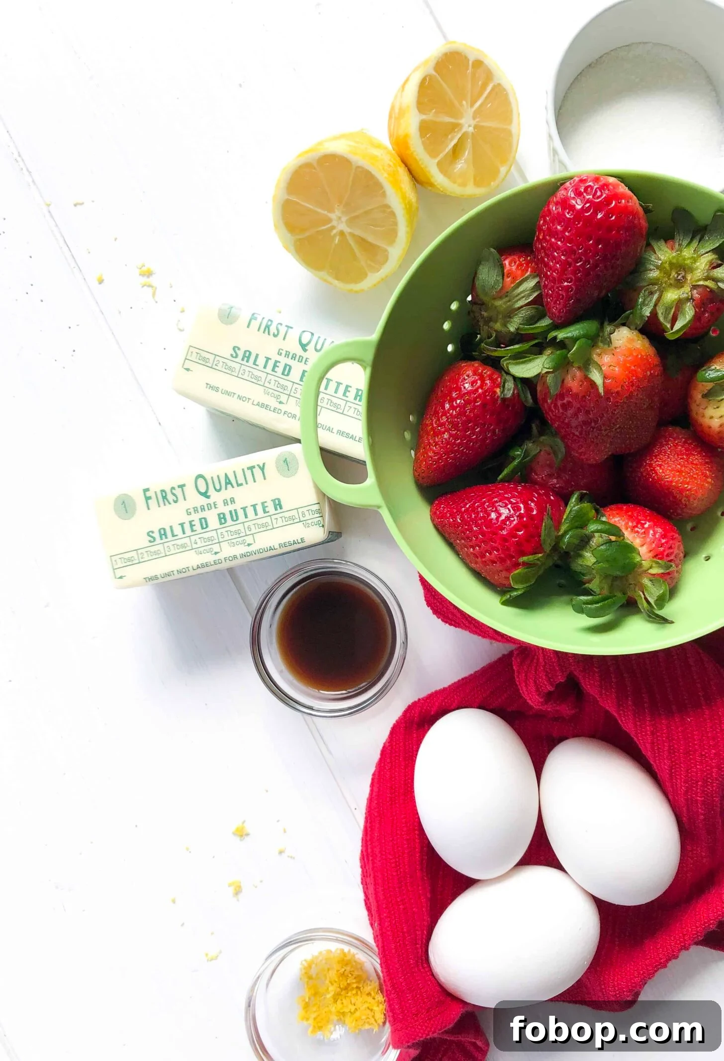 Gluten-Free Lemon Vanilla Cake Recipe for Moist, Zesty Slices 4 Eggs, sugar, lemon, vanilla and strawberries