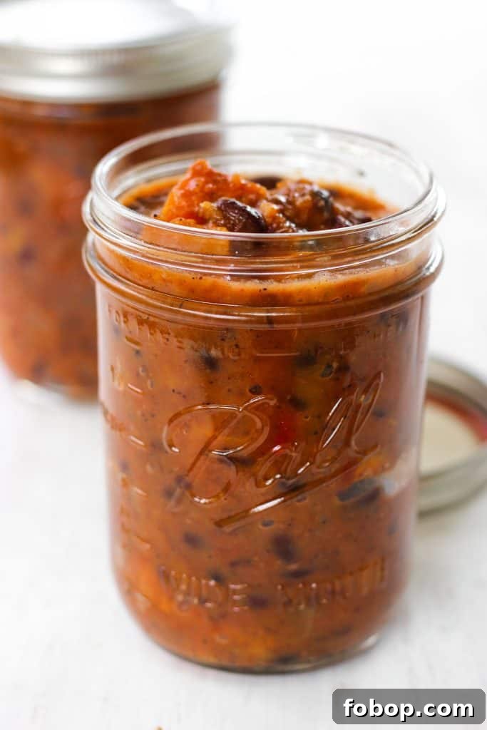 THE BEST Butternut Squash Turkey Chili Mason jar of butternut squash chili