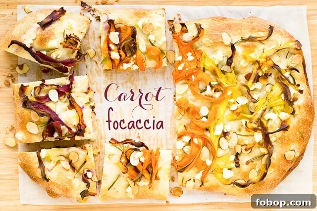 carrot focaccia with sliced almonds and feta cheese