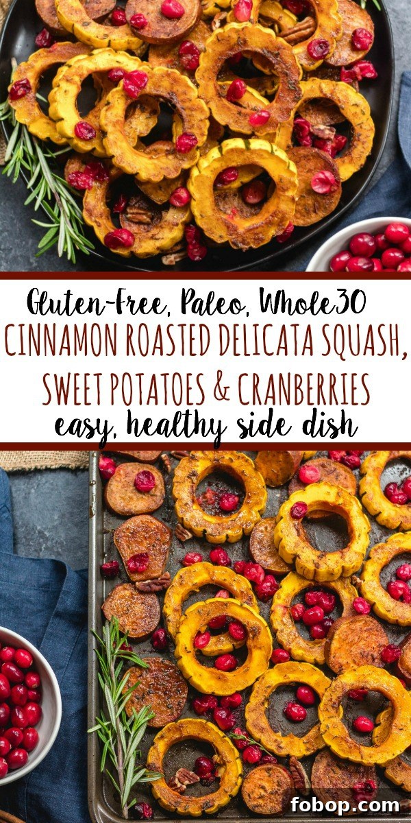Roasted delicata squash, sweet potato and cranberry side dish Roasted delicata squash, sweet potato and cranberry side dish