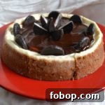 Peppermint Patty Cheesecake on red plate