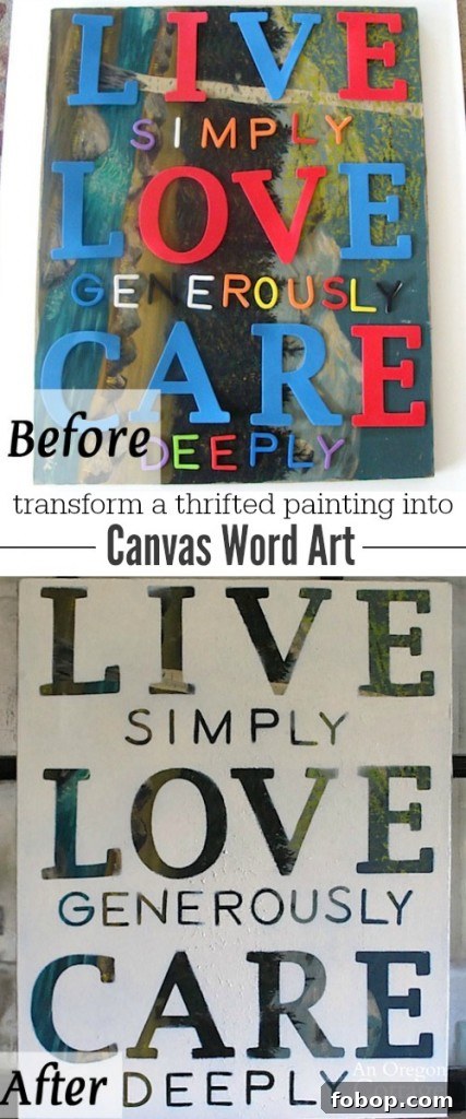 Create meaningful canvas word art from a thrifted painting