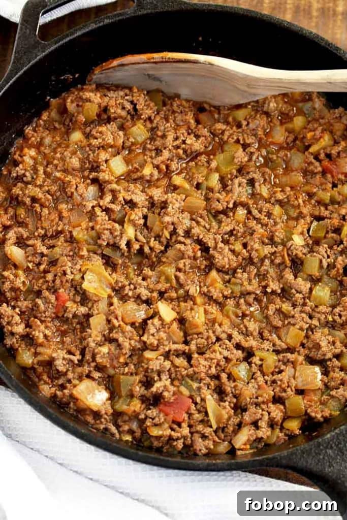 seasoned ground beef with onions, green chiles and salsa