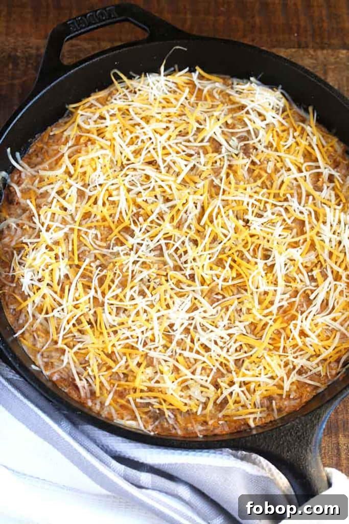 shredded cheese on top of the taco dip.