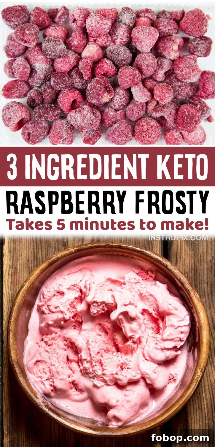Keto Raspberry Frosty Ice Cream | A simple keto dessert recipe that takes less than 5 minutes to make! If you’re looking for something quick, easy and sweet to whip up with very little guilt, you’ve got to try this delicious low carb, no bake treat made with just a few ingredients: frozen raspberries, heavy whipping cream and a low carb sweetener like Swerve, Stevia or Monk Fruit. The best keto dessert recipe for ONE! It has the texture of a creamy soft serve ice cream. It's cold, yummy and perfect for summer.