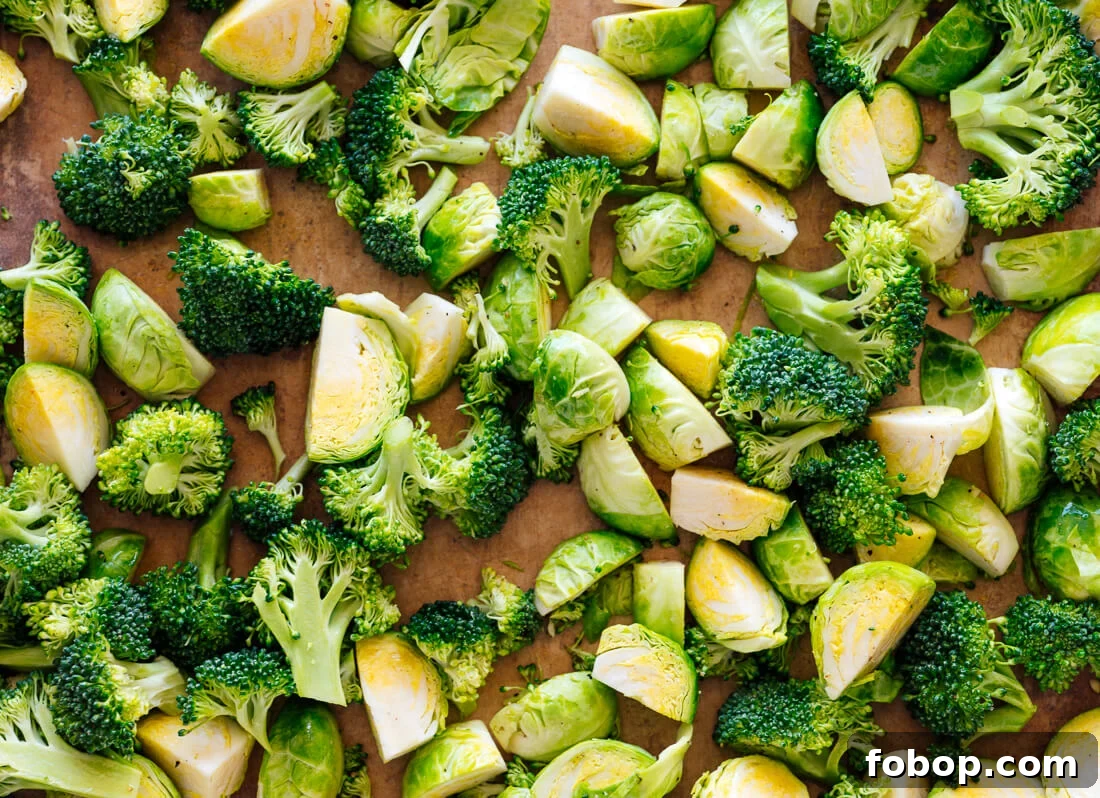 Lemony Roasted Broccoli, Arugula & Lentil Salad Recipe 5 brussels sprouts and broccoli ready to roast